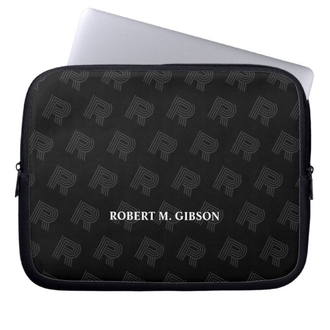 Svart initial mönster Laptop-fodral för vem som he Laptop Fodral (Framsidan)