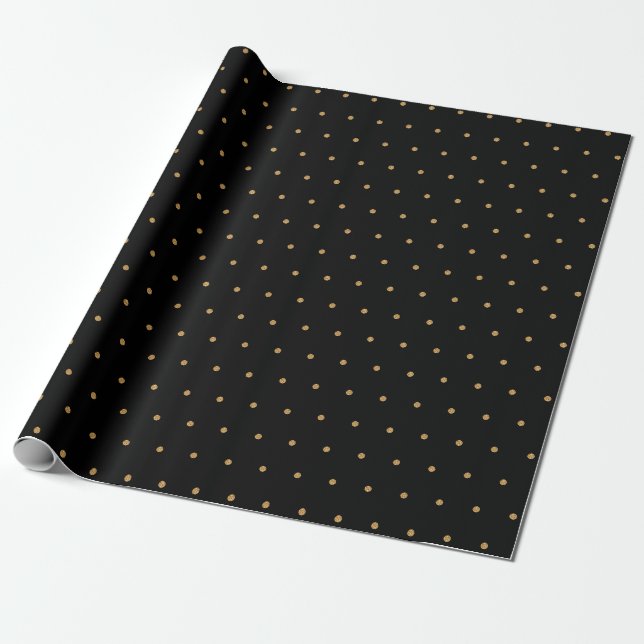 Svart inslagspapper med guldprickar presentpapper (Utrullad)