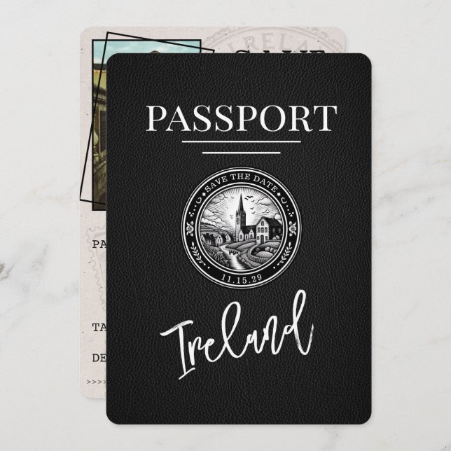 Svart irländskt pass, spara datum spara datumet (Fram/baksida)