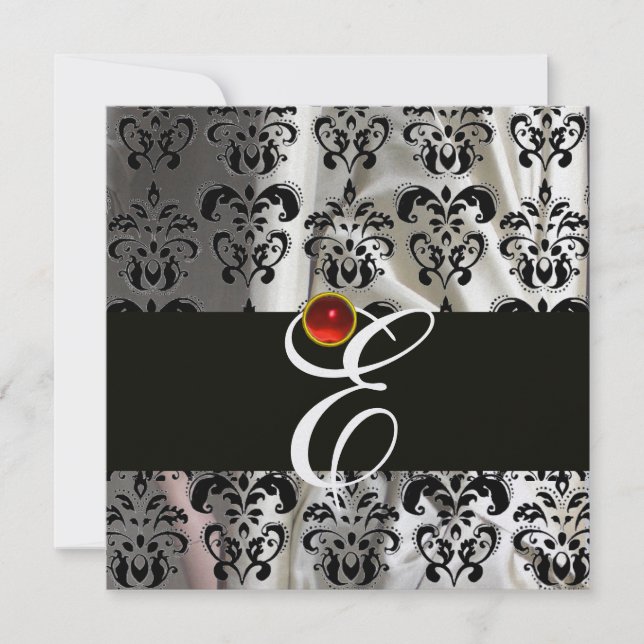 SVART IS SILKESDAMAST TYG MONOGRAM  RÖD RUBIN INBJUDNINGAR (Framsida)