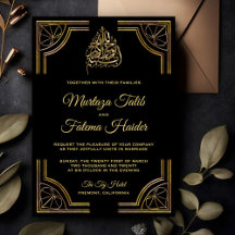 Svart islamisk muslimsk bröllopsinbjudan i guld