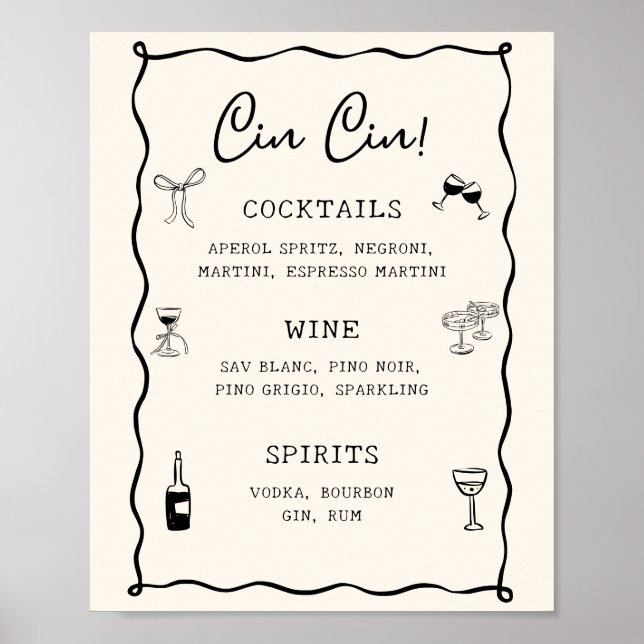 Svart Italiensk Bröllopsfest Cin Cin Bar Poster (Framsidan)