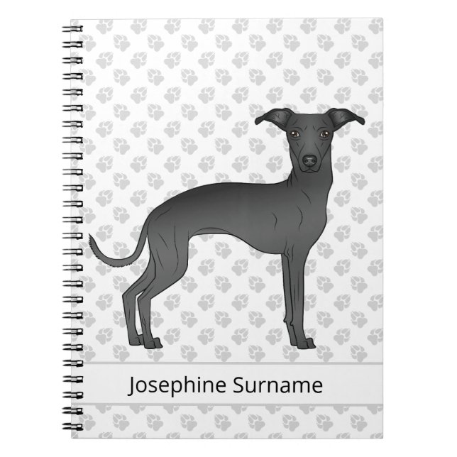 Svart italiensk greyhound-Hund med Anpassningsbar  Anteckningsbok (Framsidan)