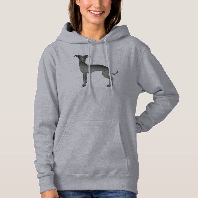 Svart italiensk Greyhound-Tecknad Illustration, Hu T Shirt (Framsida)