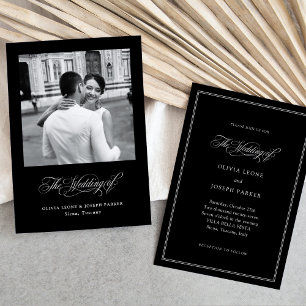 Svart Italienska Elegance Photo Bröllop Inbjudningar