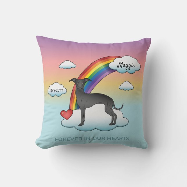 Svart italienskt Greyhound Cute Hund Rainbow Memor Kudde (Framsida)
