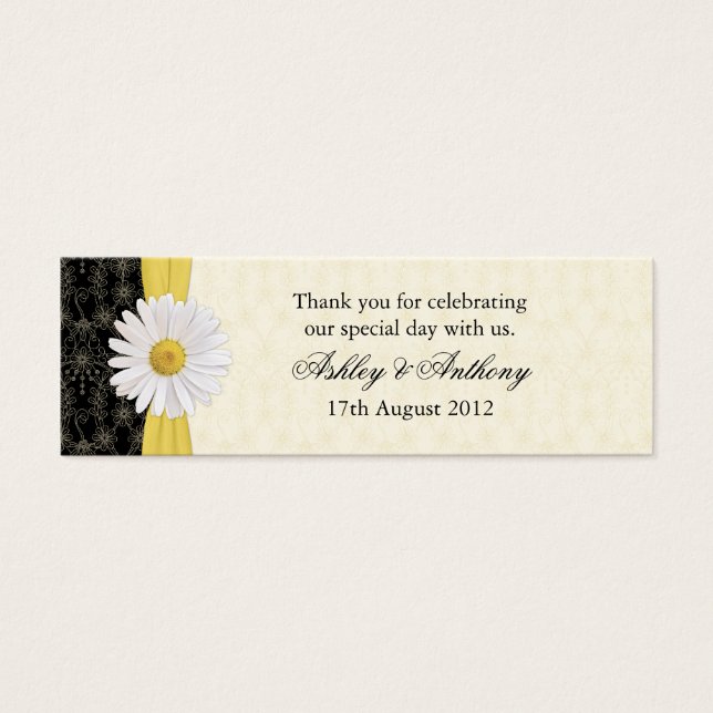Svart, ivoriansk, Guld Daisy-bröllopsfavoritMärkre Litet Visitkort (Framsidan)