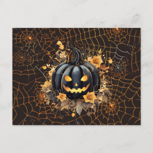 Svart Jack-O' Lantern Orange Spindelnät Halloween Helg Vykort
