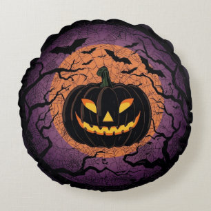 Svart Jack-O'-Lantern Rund Kudd Kudde