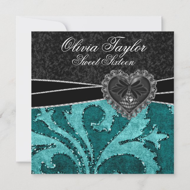 Svart Jade Grön Glitter Sweet Sixteen Födelsedag Inbjudningar (Framsida)