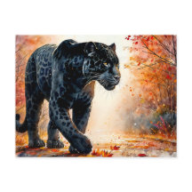 Svart Jaguar Autumn Watercolor