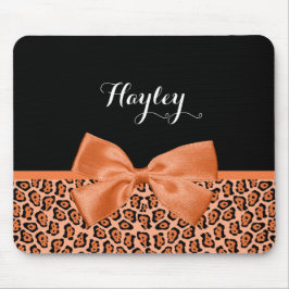 Svart Jaguar Cute Ribbon med Namn, Orange Musmatta