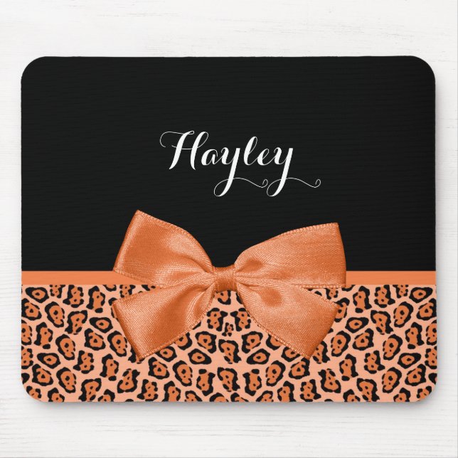 Svart Jaguar Cute Ribbon med Namn, Orange Musmatta (Framsidan)