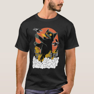 Svart Japansk Catzilla Sunset T-Shirt - Klassisk F