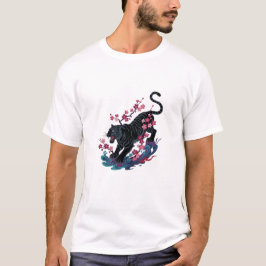 Svart japansk tiger och körsbärsblommor t shirt