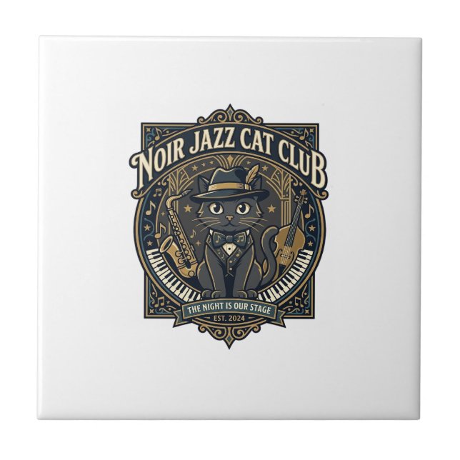 Svart Jazz Katt Kattpappa Presentidé - Svart Jazz  Kakelplatta (Framsidan)