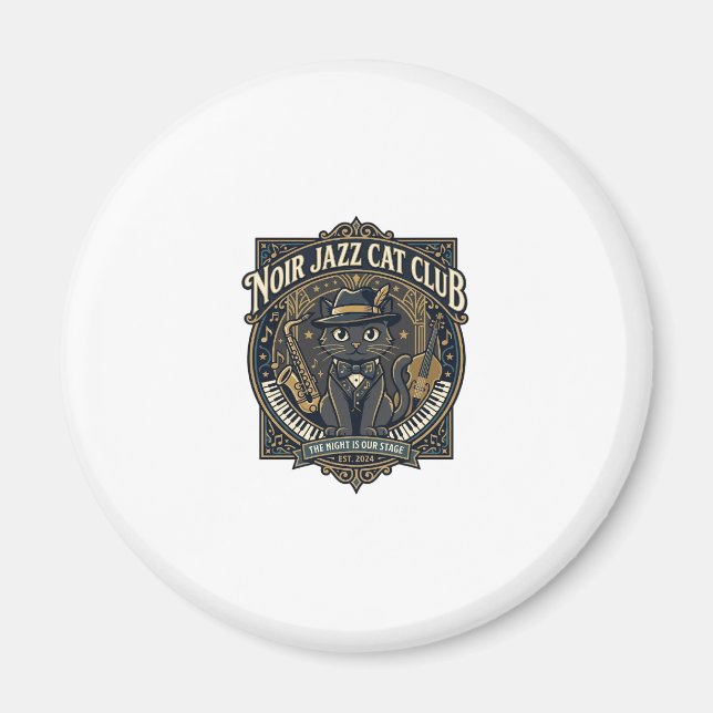 Svart Jazz Katt Kattpappa Presentidé - Svart Jazz  Magnet (Framsidan)