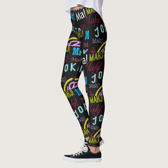 Svart Jokerdamasker för Mah Jongg Leggings (Vänster)