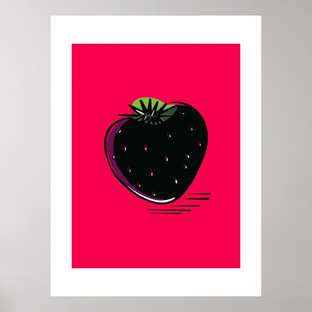 Svart jordgubbe – Minimal Pop Poster (Framsidan)