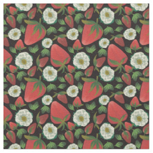 Svart jordgubbssvart Blommönster Tyg