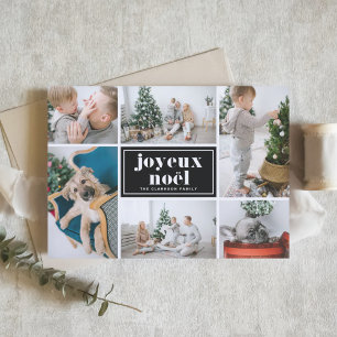 Svart Joyeux Noël Retro Typografi Foto Collage Helgkort