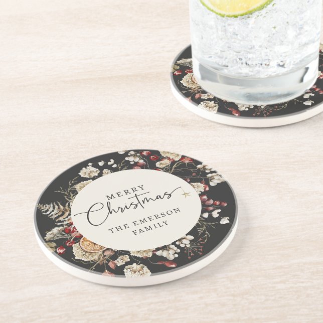 Svart jul coaster underlägg (Black Botanical Christmas Holiday Coasters
)
