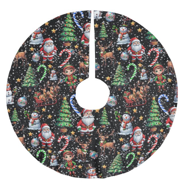 Svart Jul Dekorativt Mönster Julgransmatta Borstad Polyester (Framsidan)