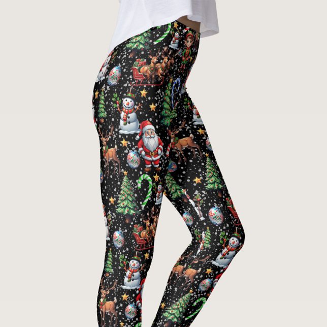 Svart Jul Dekorativt Mönster Leggings (Skapare uppladdad)