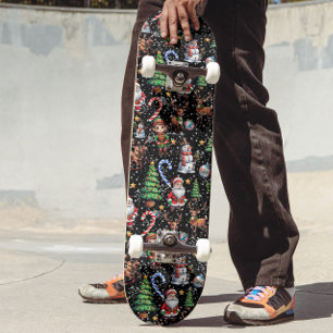 Svart Jul Dekorativt Mönster Mini Skateboard Bräda 18,5 Cm