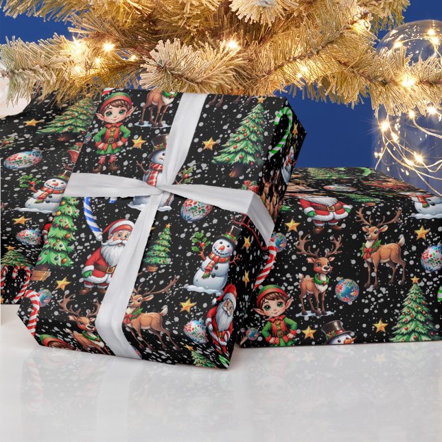 Svart Jul Dekorativt Mönster Presentpapper (Skapare uppladdad)