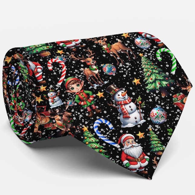 Svart Jul Dekorativt Mönster Slips (Skapare uppladdad)