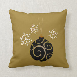 Svart jul guld- Bauble och snöflingor Kudde