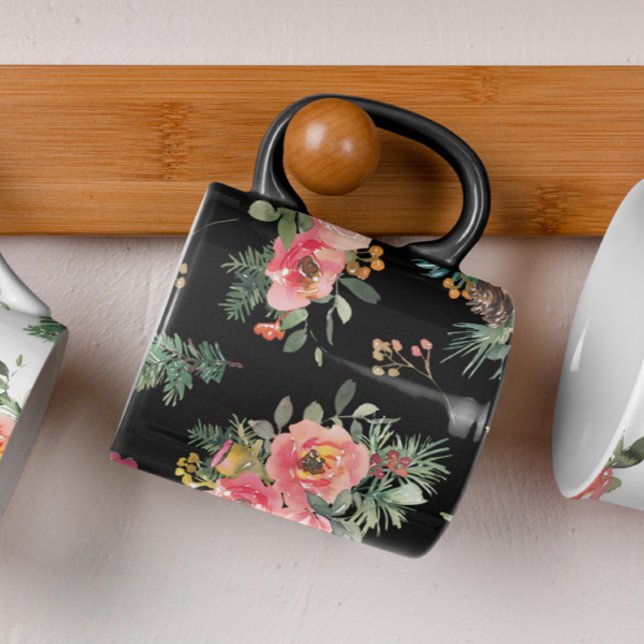 Svart jul-Helgdag | Festive Winter Blommigt Mugg (Skapare uppladdad)