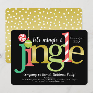 Svart jul i Mingle och Jingle Red Guld Party Inbjudningar