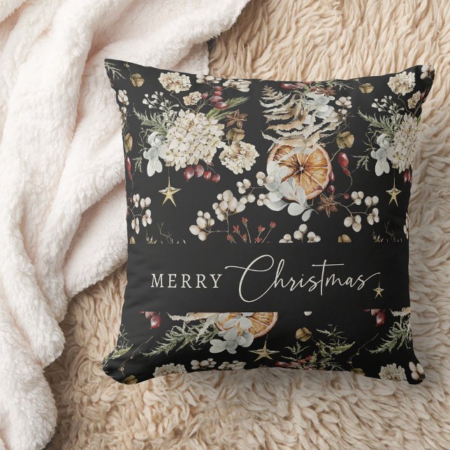 Svart jul kudde (Black Rustic Boho Merry Christmas Throw Pillow
)