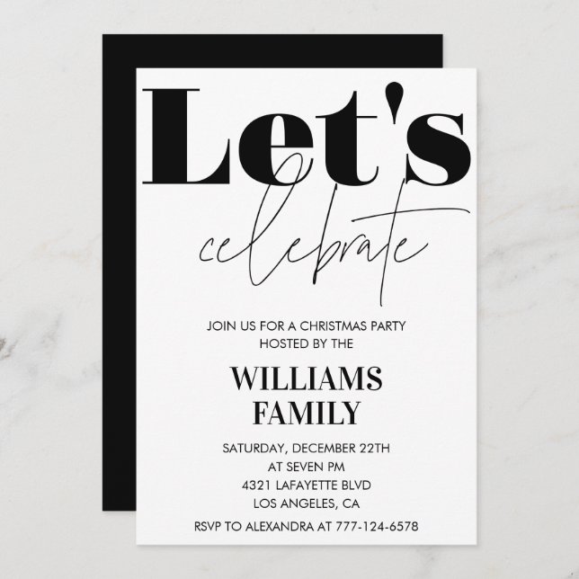 Svart jul Låt oss Party fira Inbjudningar (Fram/baksida)