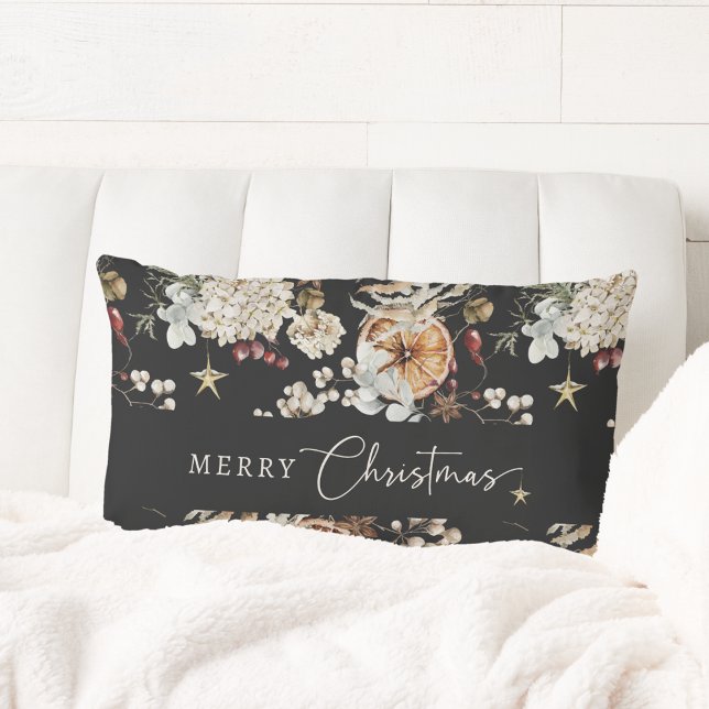 Svart jul lumbarkudde (Black Rustic Boho Merry Christmas Lumbar Pillow
)