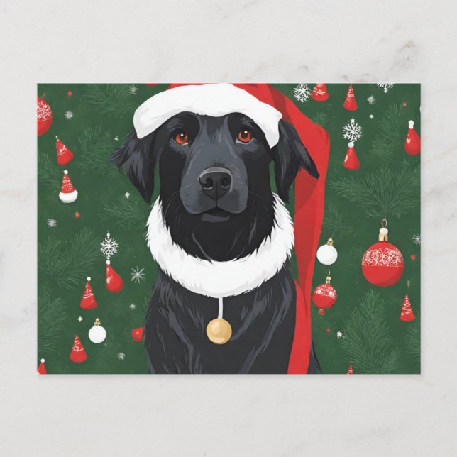 Svart Jul Postkort Hund Semester  Vykort (Framsida)