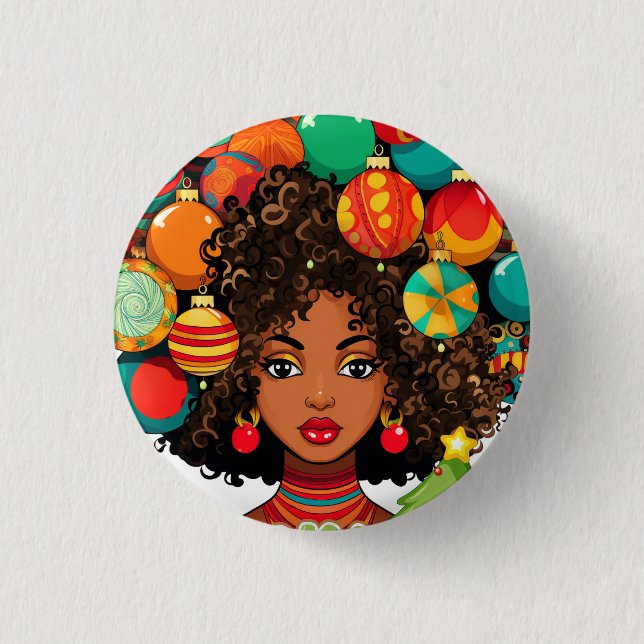 Svart jul Sista Melanin Queen Women Julafton Knapp (Framsida)