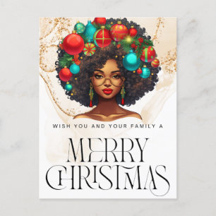 Svart jul Sista Melanin Queen Women Julafton Vykort