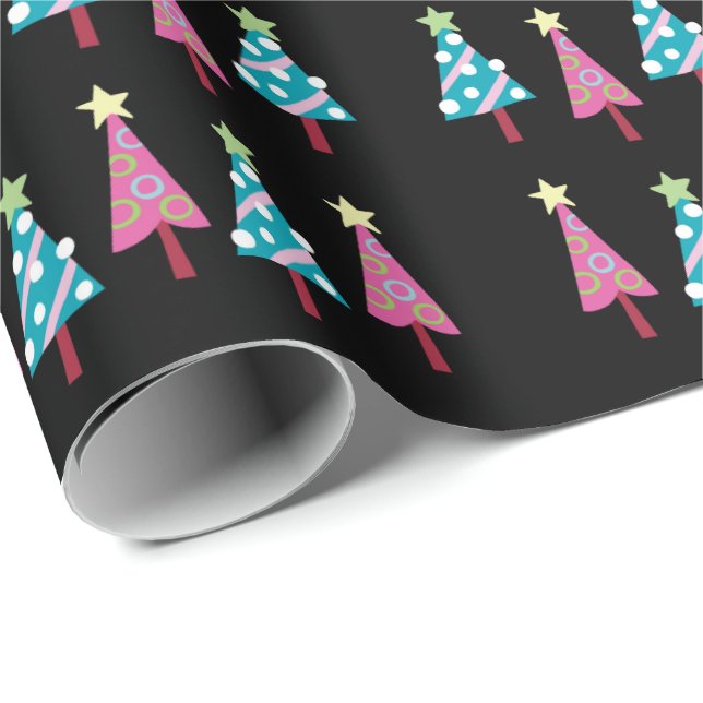 Svart julafton och Blå Träd Wrapping Papper Presentpapper (Rullad Hörn)