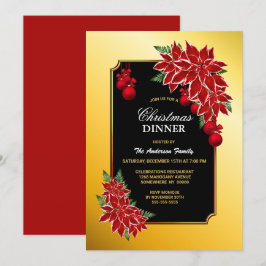 Svart julbord med guldkanter och julstjärna inbjudningar