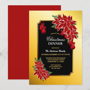 Svart julbord med guldkanter och julstjärna inbjudningar