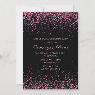 Svart Julfest för Företag med Rosa Glitter Inbjudningar