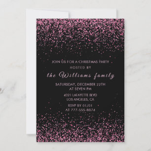 Svart julfest Rosa glitter Inbjudningar
