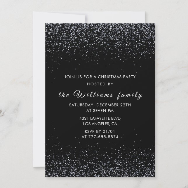 Svart julfest  Silverglitter Inbjudningar (Framsida)