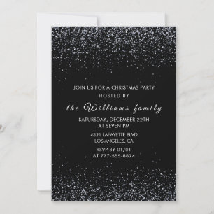 Svart julfest Silverglitter Inbjudningar
