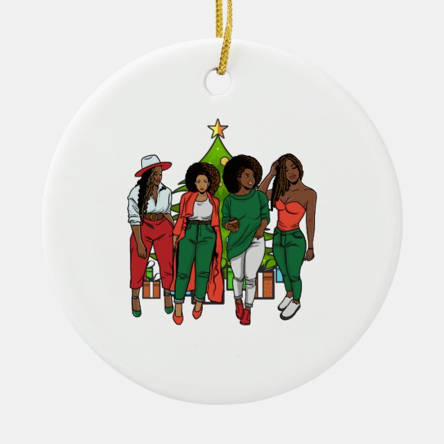 Svart julflicka Magic Melanin Women Sista Roligten Julgransprydnad Keramik (Framsidan)