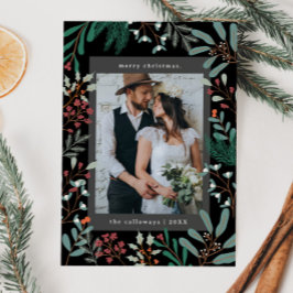 Svart julfotoport, botaniskt, svart, Helgdag Julkort