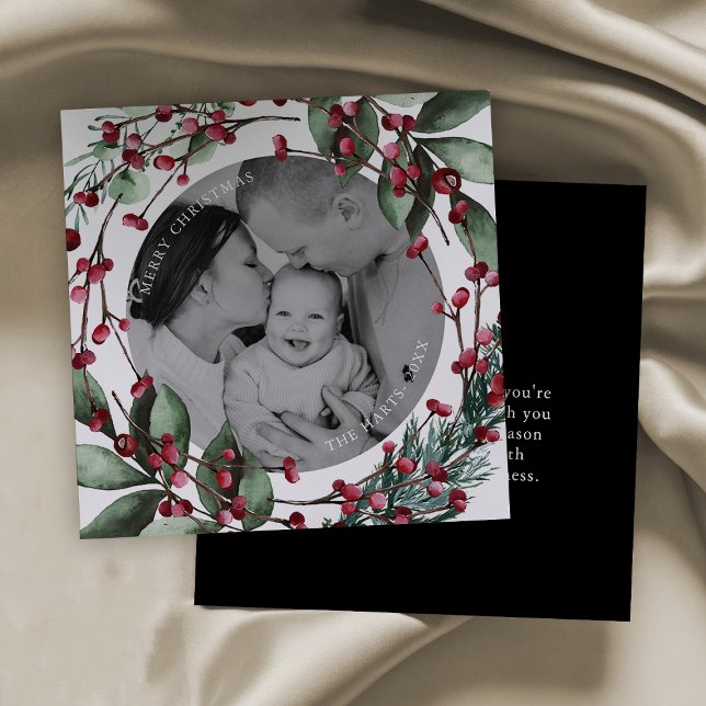 Svart julfransen Gräs och Berries Inbjudningar (Skapare uppladdad)